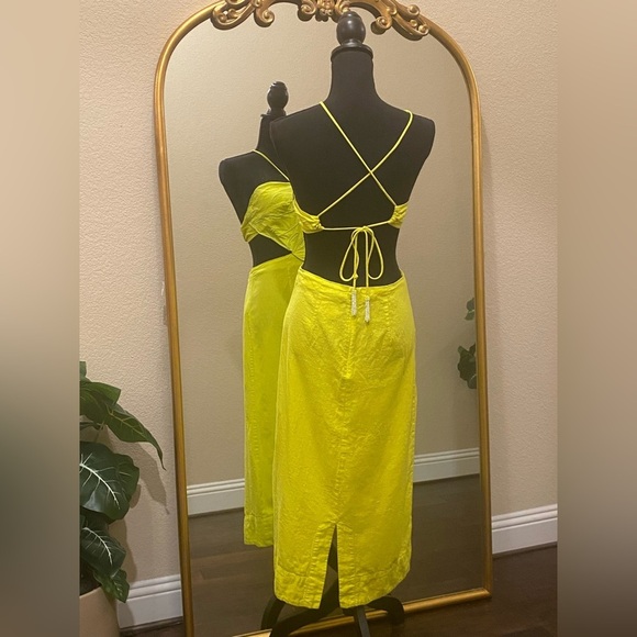 Farm Rio Monstera Open-Back Halter Linen Blend Midi Dress Size S - Picture 10 of 13